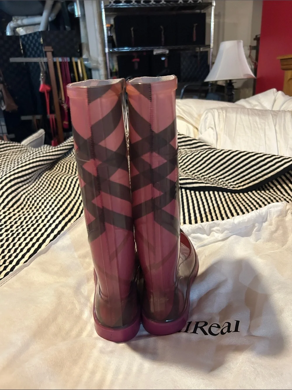 Burberry Burgundy Patterned Women's Rain Boots